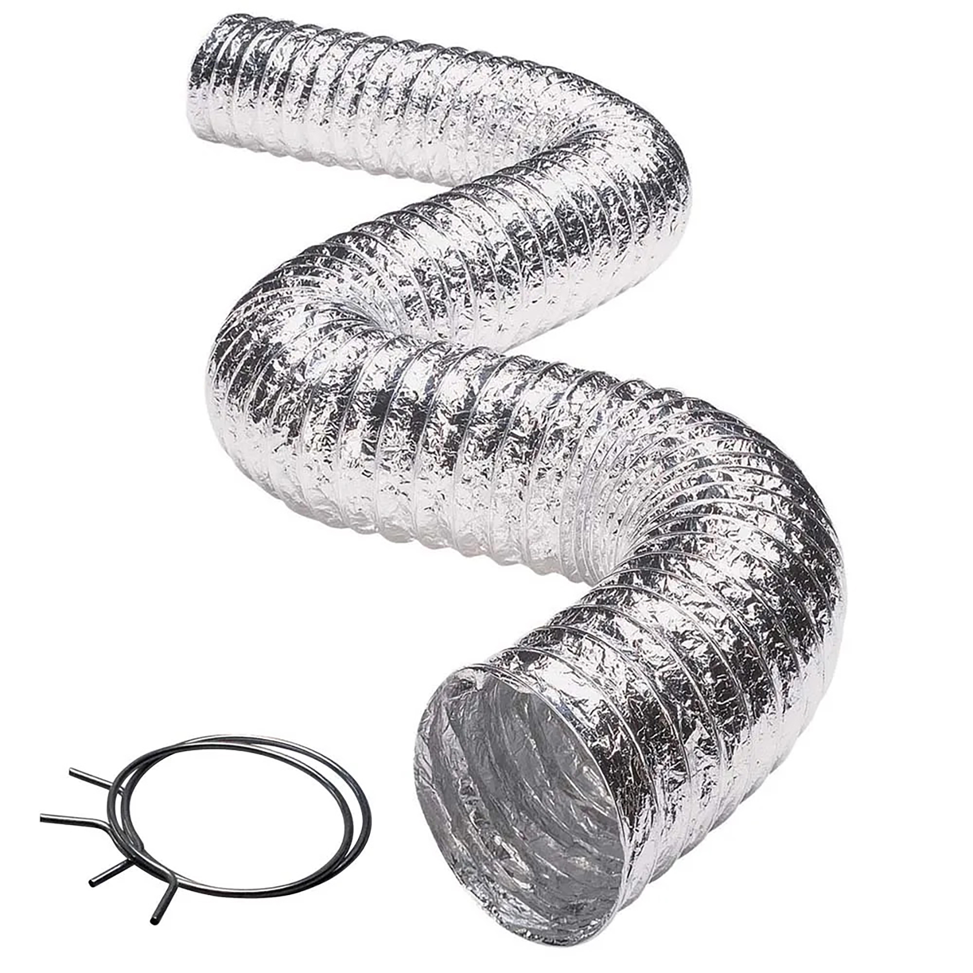 Deflecto Supurr-Flex, Multilayered Flexible Duct with Clamps, 4in. x 5ft., Material Aluminum, Model# F0405MSX/30